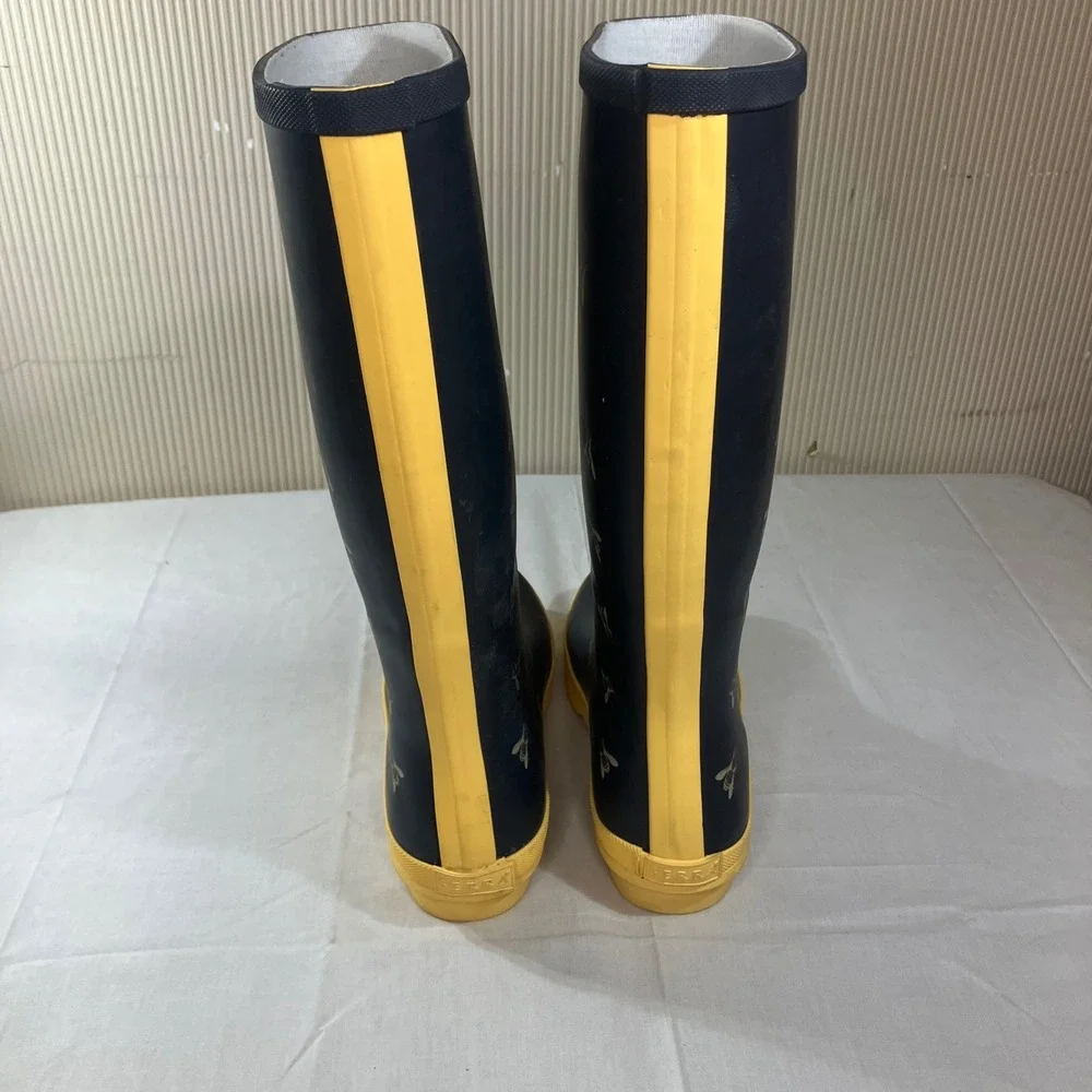 Serra Womens Navy Blue Yellow Bumble Bee Tall Rain Boots Size 7 Item 54115